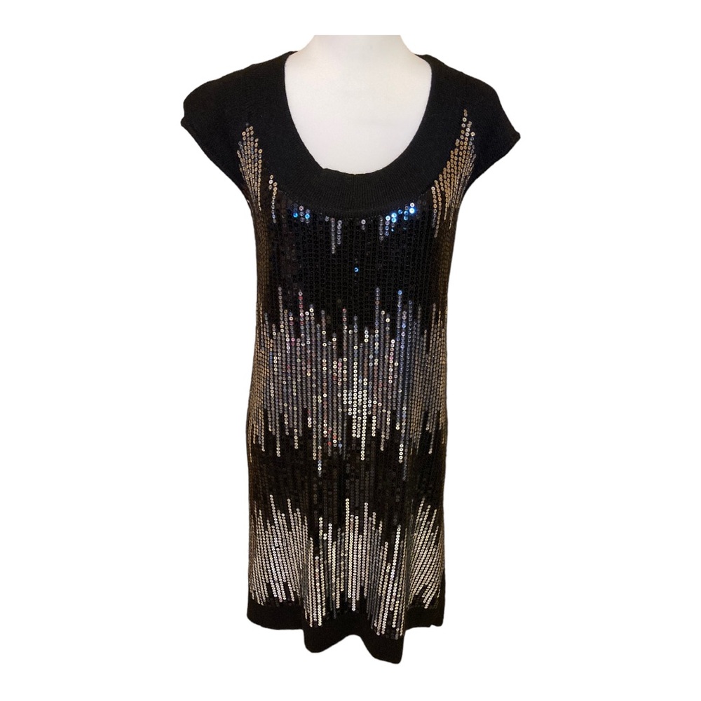 Lapis Angora & wool blend sweater dress with black & silver waterfall sequins.